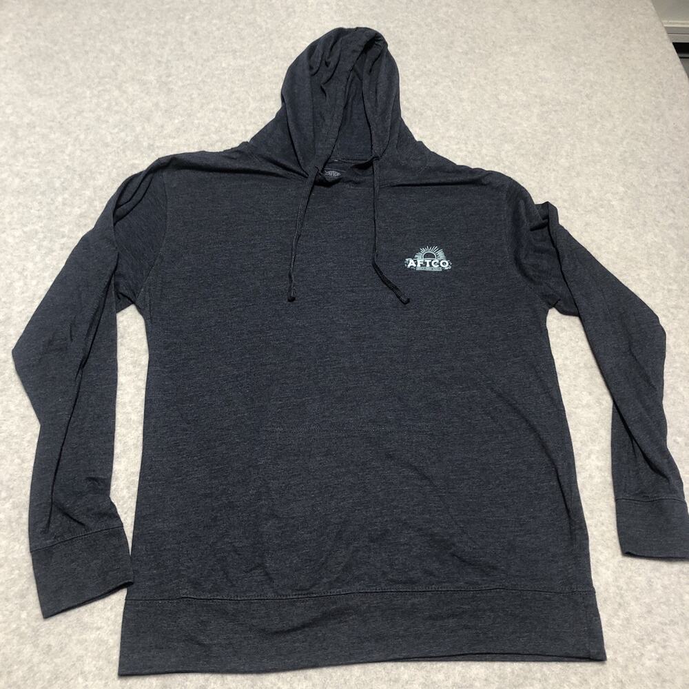 AFTCO Reaper Hoodie Mens Large Blue Lightweight Pullover Fleece Fishing Outdoors